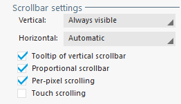 Parameters of the scrollbar in a Table control