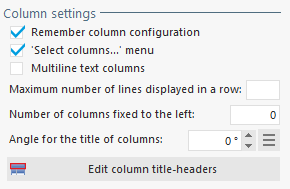 Display options of columns