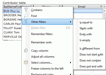 Filter on a column