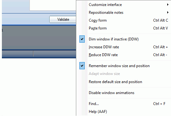 Context menu of edit control
