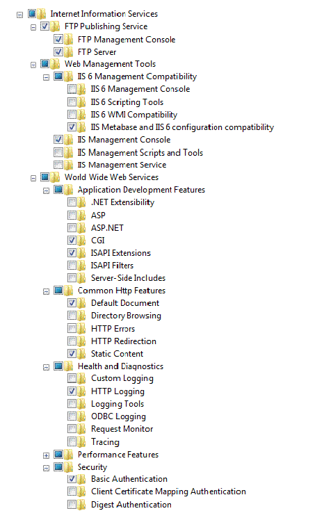 Configuration of IIS for Windows 7