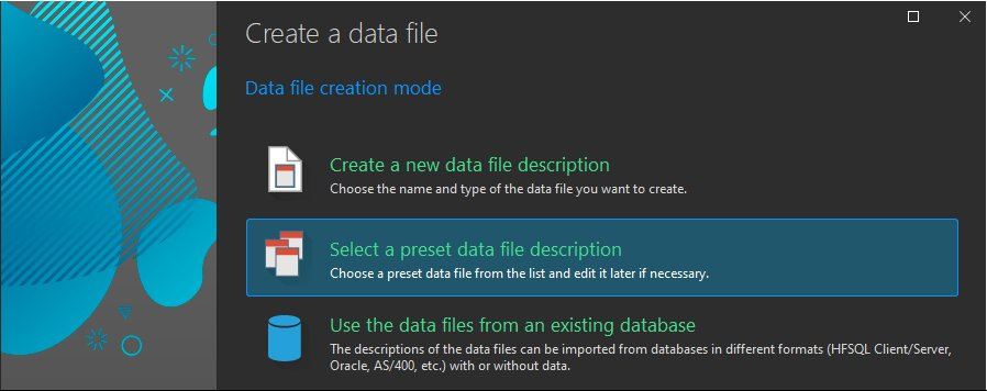 Data file creation wizard