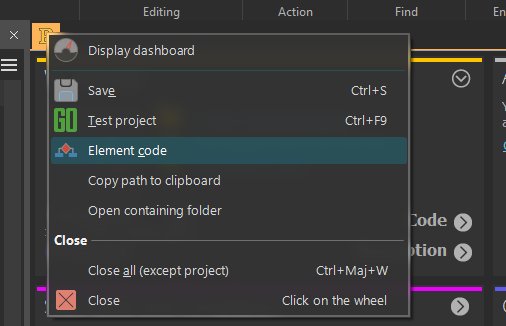 Context menu of the project