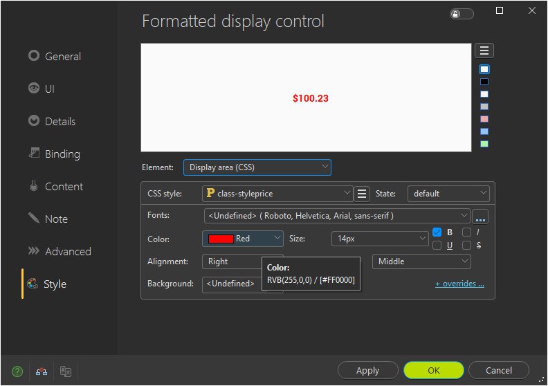 Style tab of a formatted display control