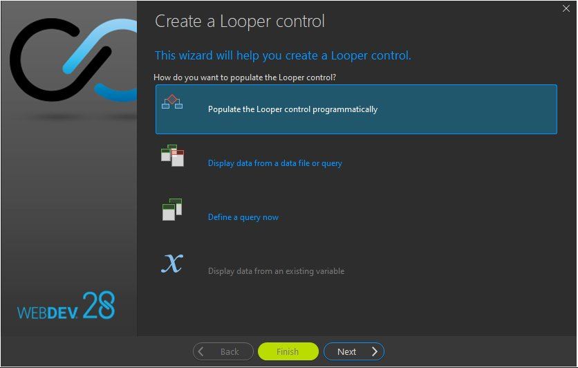 Looper control creation wizard