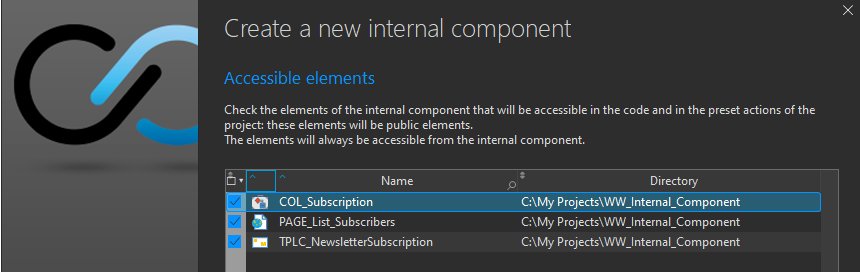 Internal component creation wizard
