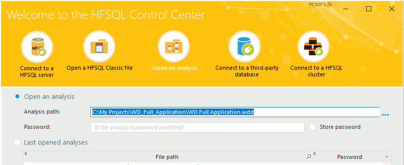 Opening an analysis (CC HFSQL)