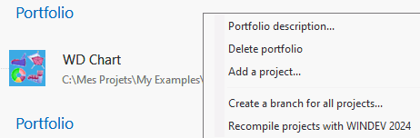 Project portfolio context menu