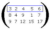 Values of row 1 of matrix
