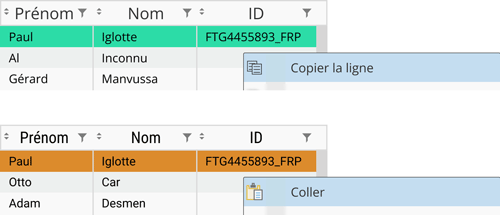 Copy/paste table line by AAF