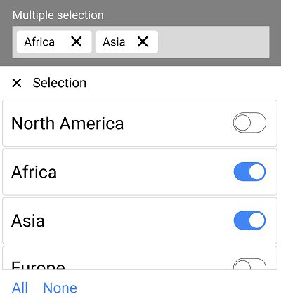 Once selected, each destination is added as a token