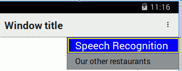 Menu displayed by the button