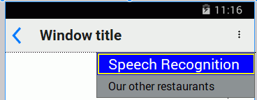 Menu displayed by the button