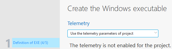 Creating the executable: telemetry not available in the project