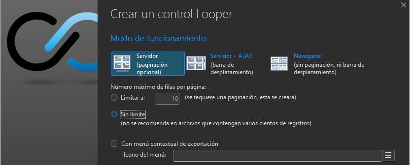Asistente de creación del control Looper